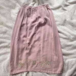 Blue Fish Pink printed linen Midi Skirt